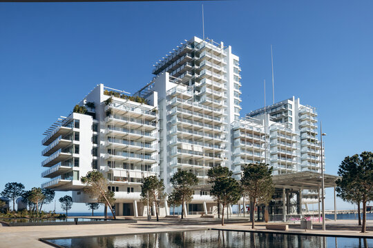Monaco, Monaco - April 04, 2026: Le Renzo residential building in the Mareterra waterfront district, designed by Renzo Piano Building Workshop.