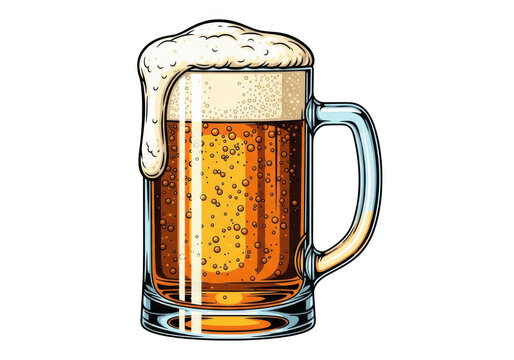 A pixelated image of a beer mug filled with beer and foam, isolated on transparent background