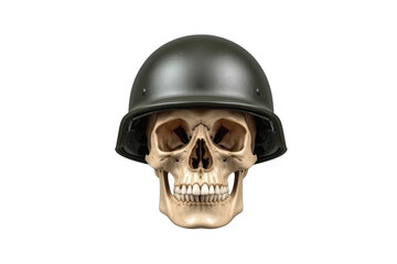 Obraz premium Human skull wearing military helmet isolated on transparent background