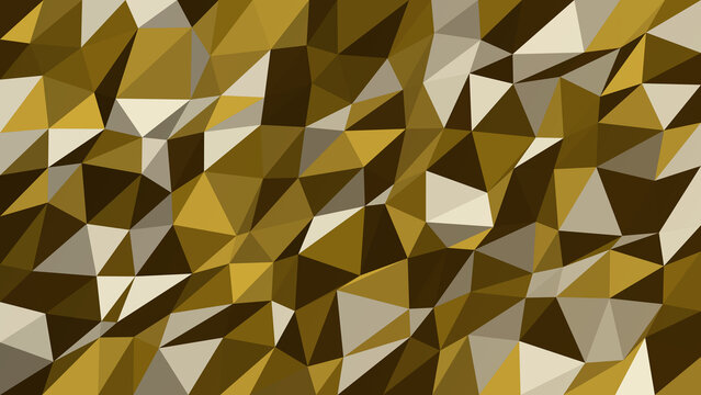 Abstract background, with gold and, brown triangular polygons, low poly geometric, texture, metallic faceted surface