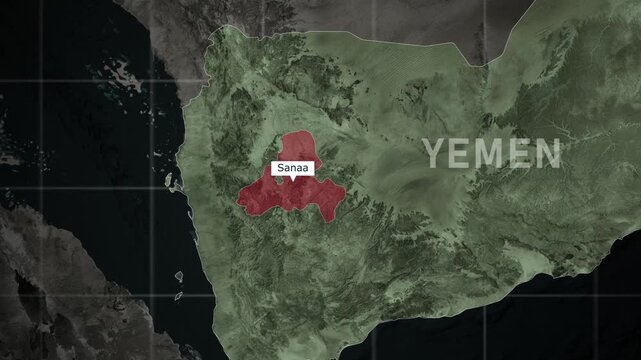 Yemen Map With Sanaa Capital City Highlighted Satellite View Animation