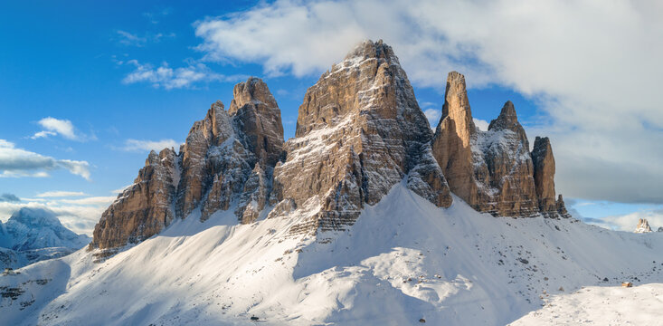 Panorama of Dolomites Mountains During Winter