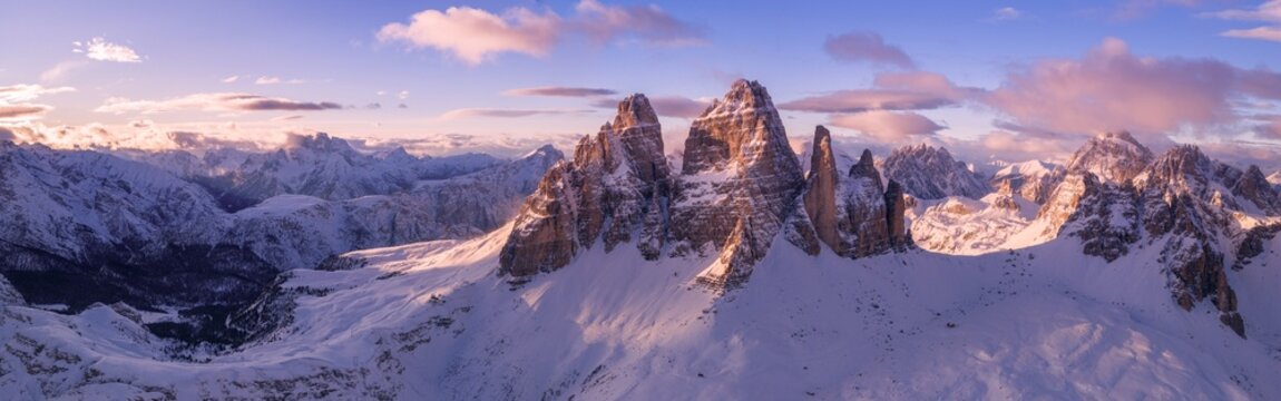 Panorama of Dolomites Mountains During Winter