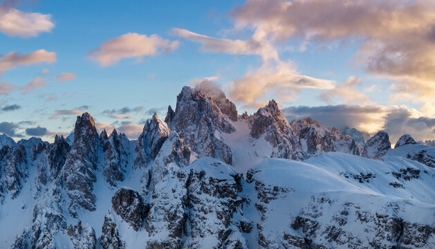 Panorama of Dolomites Mountains During Winter