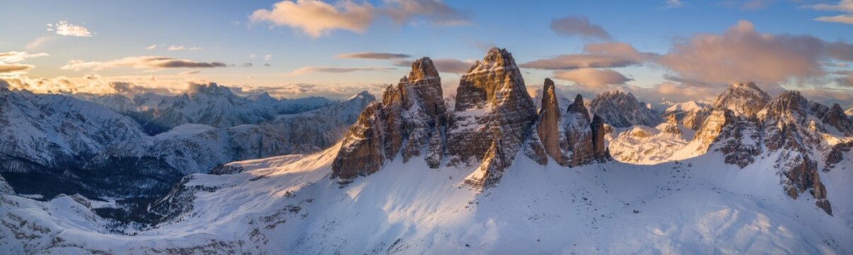 Panorama of Dolomites Mountains During Winter