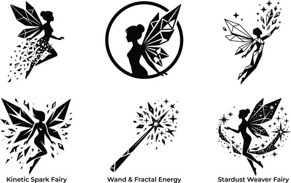 Magical Fairy Silhouette Icon Set Vector Logo Illustrations