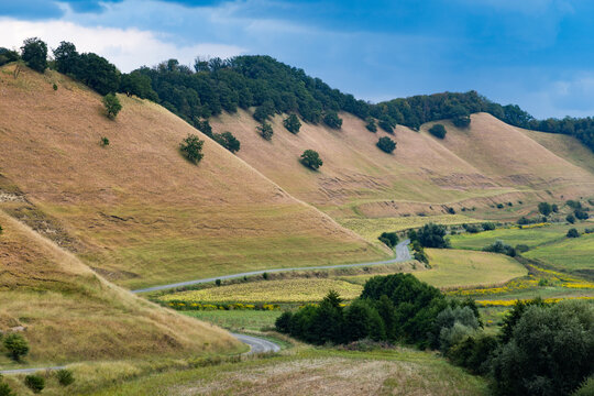 valley with rolling hills in summer