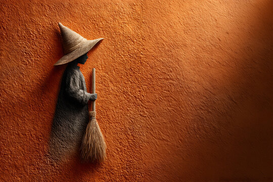 Halloween picture and a whimsical rather than scary atmosphere, warm pumpkin-toned lighting, and open space for text.