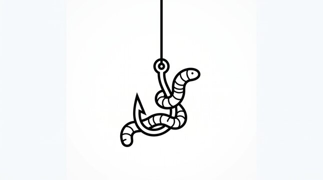Caterpillar or worm hooked on a fishing line illustration