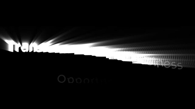 Typography glowing brightly with lens flare effects on black showing business transformation concepts and market opportunities for forward thinking corporate enterprises seeking expansion.