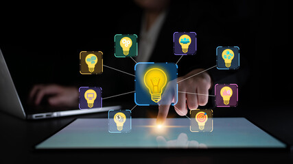 Innovative Digital Idea Generation Concept with Light Bulbs Representing Creativity and Inspiration in Business Strategies and Technology Solutions. Entropy. © InfiniteFlow