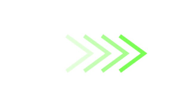 Animated green chevron arrows loading indicator on white background, progress
