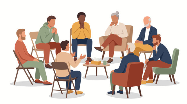 Diverse group of people sitting in a circle for a support group meeting.