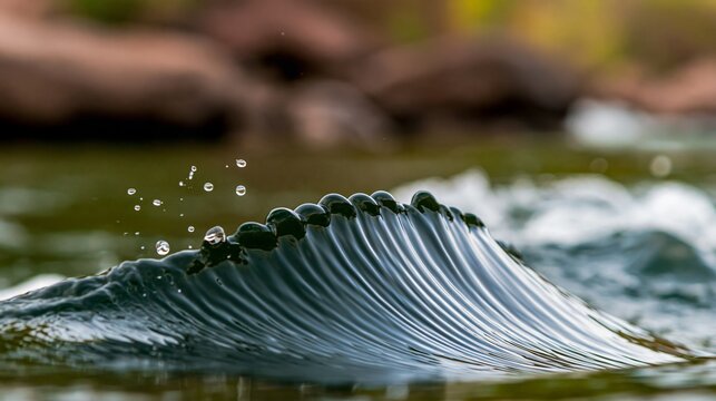 Close-up of a water surface with gentle waves and splashes around.