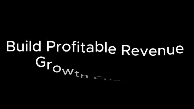 Revenue growth concept typography displayed in clean white lettering over a minimalist black background to highlight corporate financial expansion, commercial success, and monetary earnings increase.