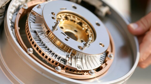 Close-up view of a complex mechanical component showcasing precision engineering.
