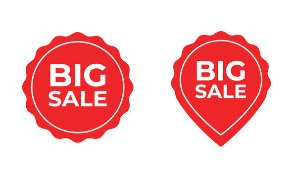 Red big sale badges and stickers set with scalloped edges sale badge red sticker discount label retail tag promotion sign commerce graphic