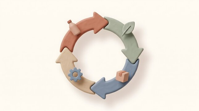 3D Render of Circular Economy Concept with Closed Loop Life Cycle Symbols