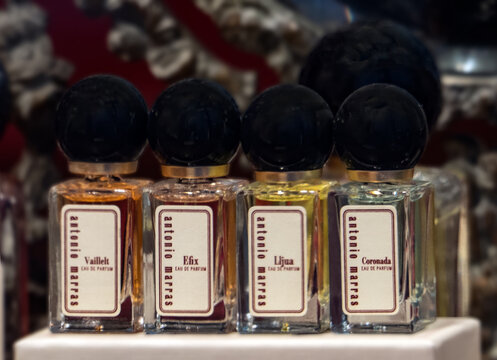 Four EDP bottles from the Antonio Marras collection: Vaillelt, Efix, Lijua and Coronada. Milan, Italy, 23 September 2026