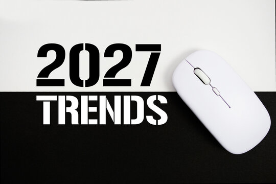 2027 Trends text with optical mouse on white and black background