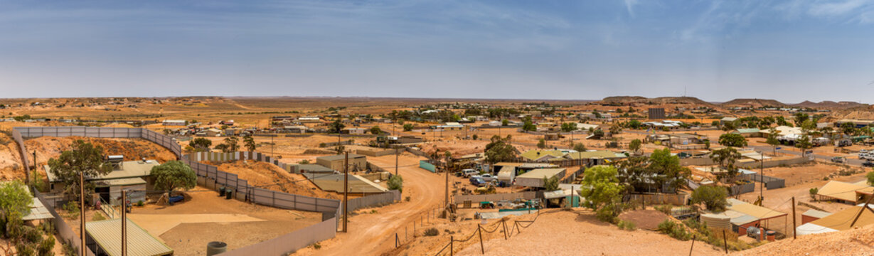 Panoramic view over the opal mining town Coober Pedy in South Australia