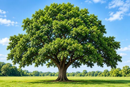Large Green Tree in Sunny Open Meadow