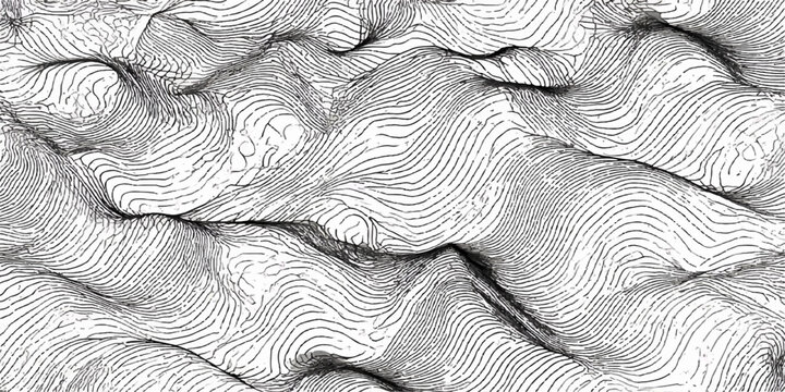 Topographic Contour Lines Abstract an abstract monochromatic visualization of topographic contour lines, depicting undulating terrain with intricate.