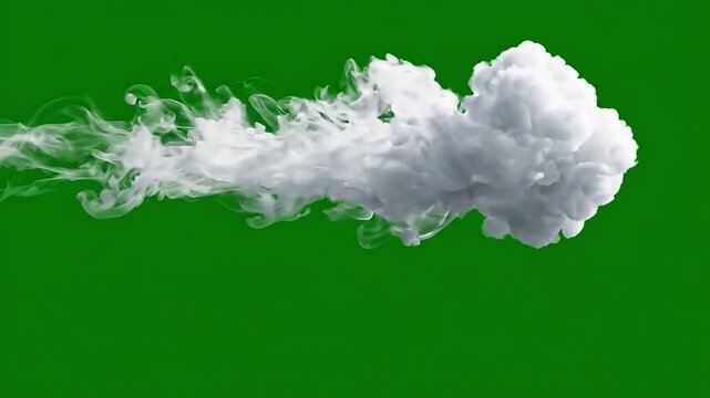 White smoke cloud drifting across green screen on white background