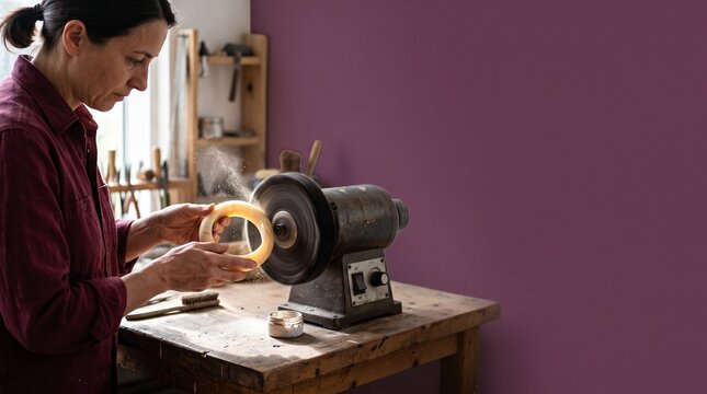 Polishing a tagua bangle in an Ecuadorian workshop