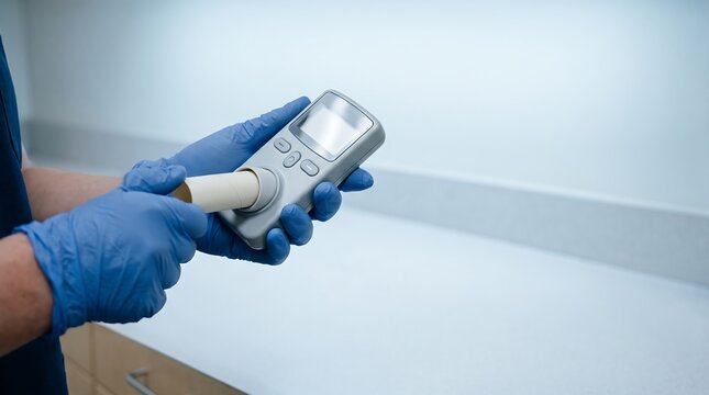 Healthcare professional holding a spirometer for lung function test