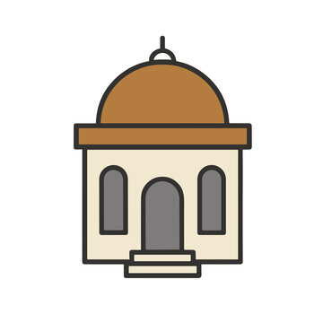 Stylized building with dome and arched openings