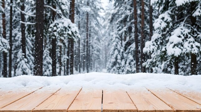 Christmas holiday decorations on a wood surface with copy space. winter snowfall view