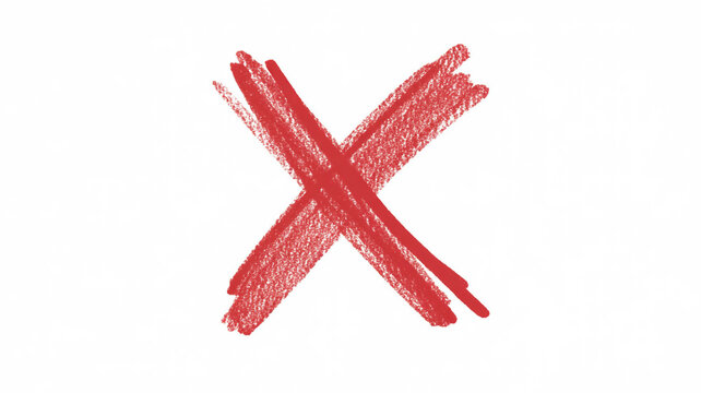Hand drawn red x mark symbol isolated on a clean white background