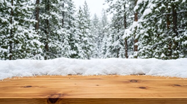 Christmas holiday decorations on a wood surface with copy space. winter snowfall view