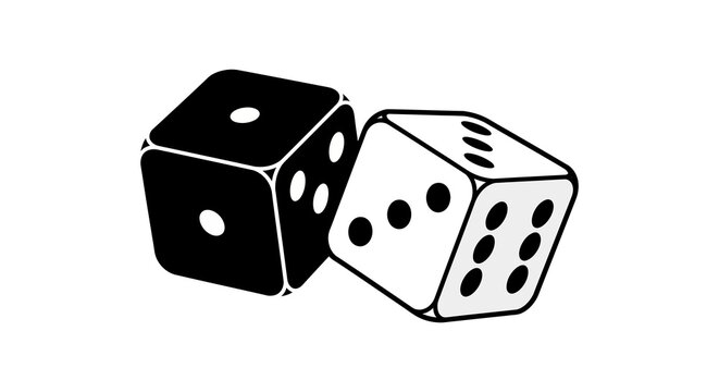 Two dice with black and white faces on a white background