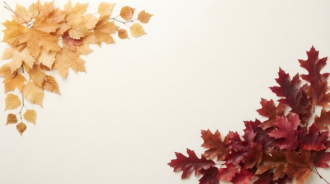 Autumn leaves border with yellow and red foliage on a white background