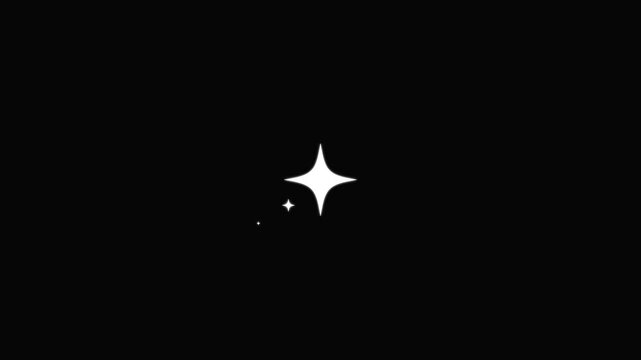 Sparkle twinkle star animation,glowing white doodle stars, glitter shine bursts, retro flat vector style, blinking cartoon effects,chroma key black screen seamless festive loop
