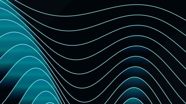Teal glowing topographic lines scrolling on dark background for tech data presentations and modern UI design