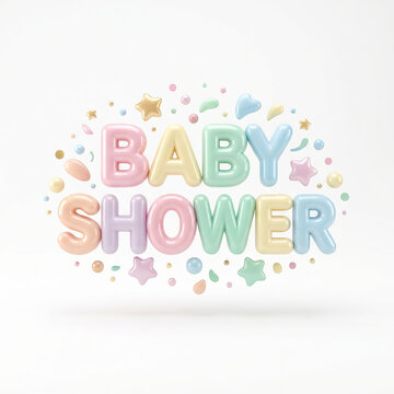 baby shower, celebration text, pastel typography, 3D letters, glossy text, baby celebration, festive design, colorful letters, cute lettering, shower banner, party invitation, gentle design, pastel co