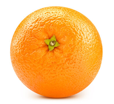 One ripe whole orange for professional packaging design. Fresh citrus isolated on white background with clipping path