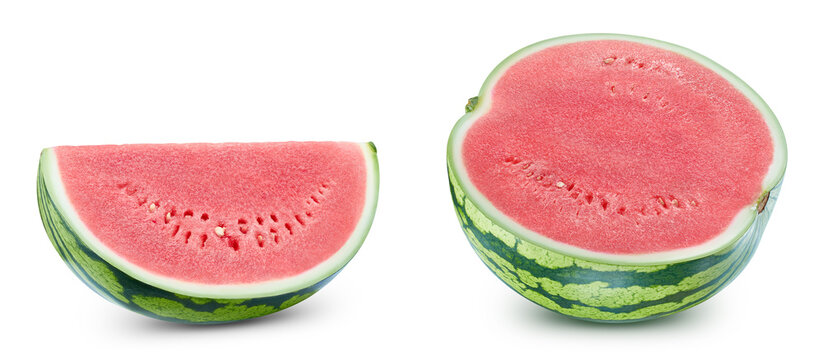 Watermelon set isolated on white. Watermelon collection clipping path. Watermelon half