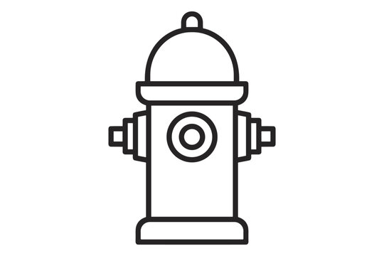A minimalist black and white line art vector illustration of a standard fire hydrant icon isolated on a clean white background representing safety and emergency fire protection public infrastructure