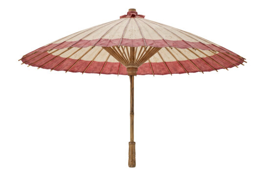 Paper umbrella isolated on a transparent or white background. Traditional Asian sun protection accessory, classic oriental fashion element and authentic cultural decoration.