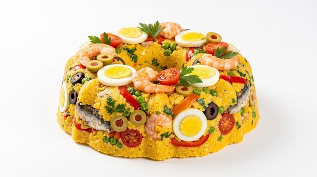 Delicious Cuscuz Paulista a Brazilian Savory Cornmeal Cake with Shrimp Eggs and Sardines