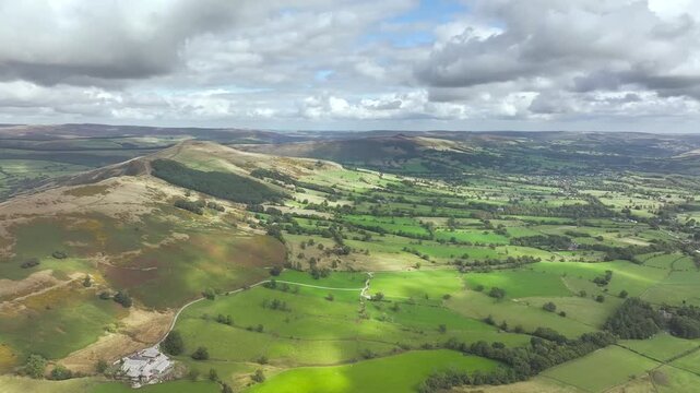 Mam Tor and Back Tor from a drone, Peak District National Park, Derbyshire, England, UK