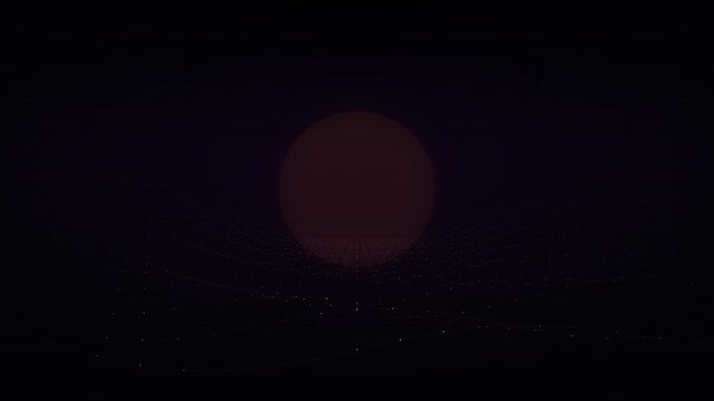 Futuristic 3D grid landscape enveloped in glowing fiery orange and magenta red light with pulsing digital lines. Modern, sci-fi and high-tech aesthetic, ideal for DJ, gaming, or futuristic video backg