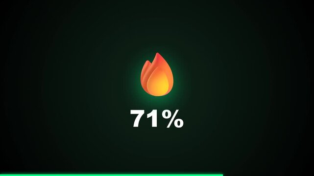 Animated fire icon with percentage progress bar on dark background.