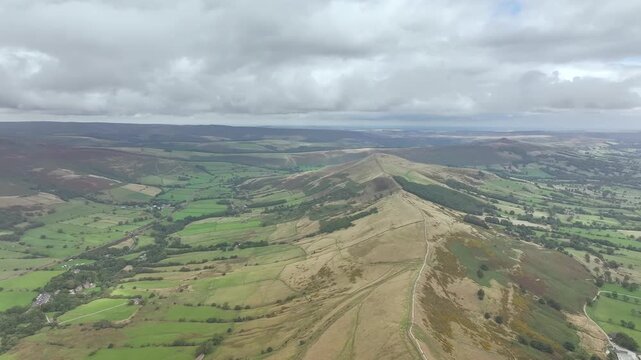 Mam Tor from a drone, Peak District National Park, Derbyshire, England, UK