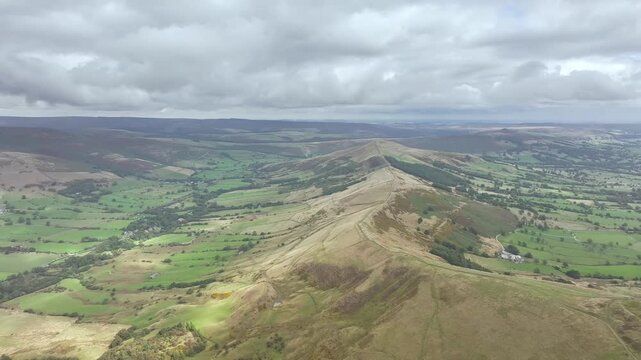 Mam Tor from a drone, Peak District National Park, Derbyshire, England, UK