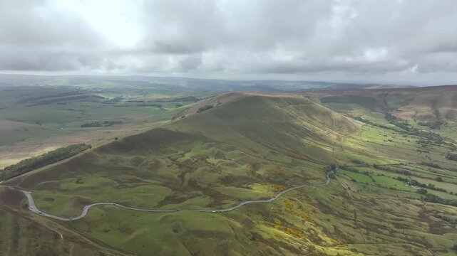 Mam Tor from a drone, Peak District National Park, Derbyshire, England, UK
